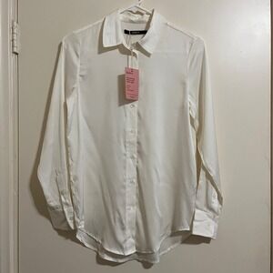 Quince Washable Stretch Silk Top Sz XS Ivory Classic Career Modest Quiet Luxury